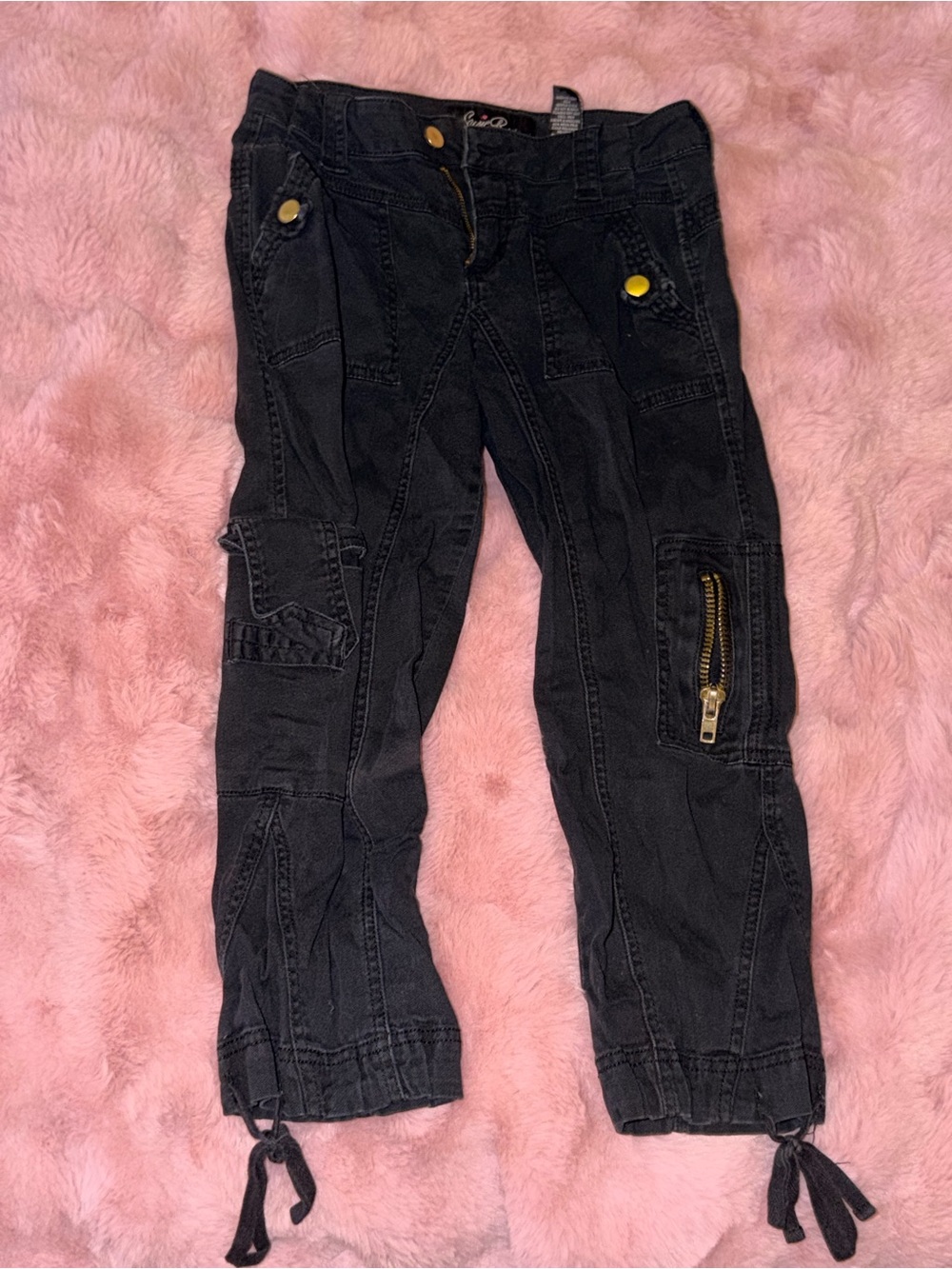 Capri Black Cargo Tie-Hem Pants